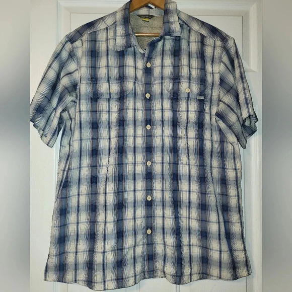 Eddie Bauer Travex Short Sleeve Button Up Shirt Size Large Blue White Plaid - Picture 7 of 7